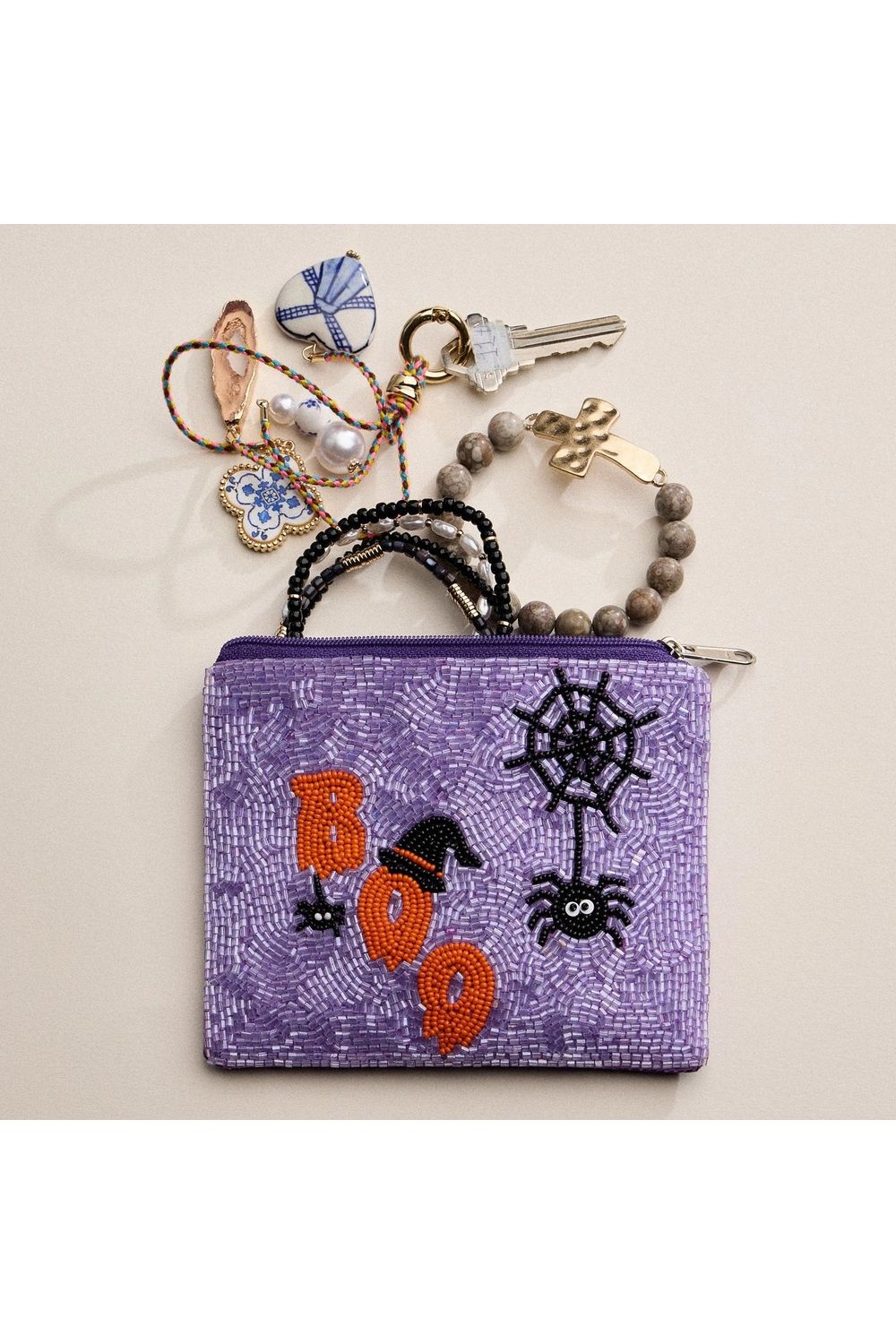 Boo! Spider Purple Beaded Coin Purse
