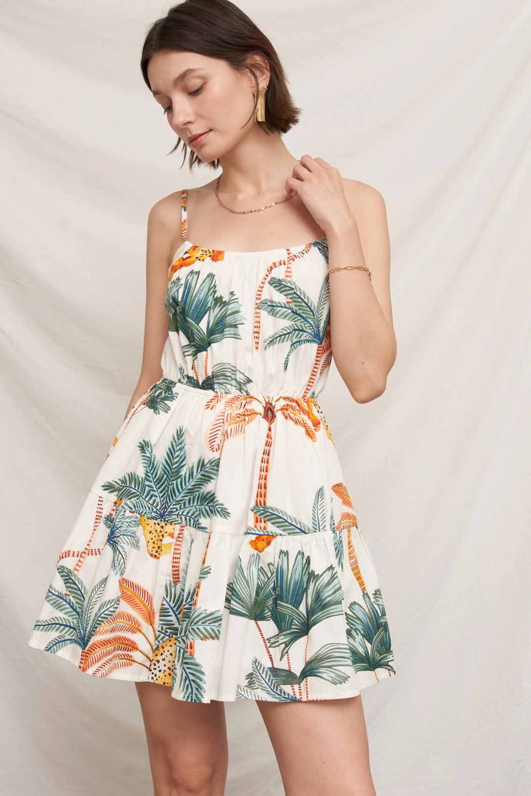 Charming Resort Palm Print Mini Dress Small