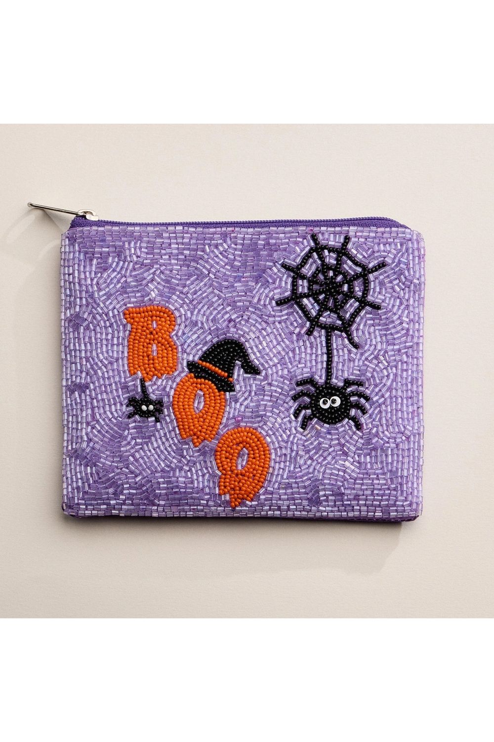 Boo! Spider Purple Beaded Coin Purse