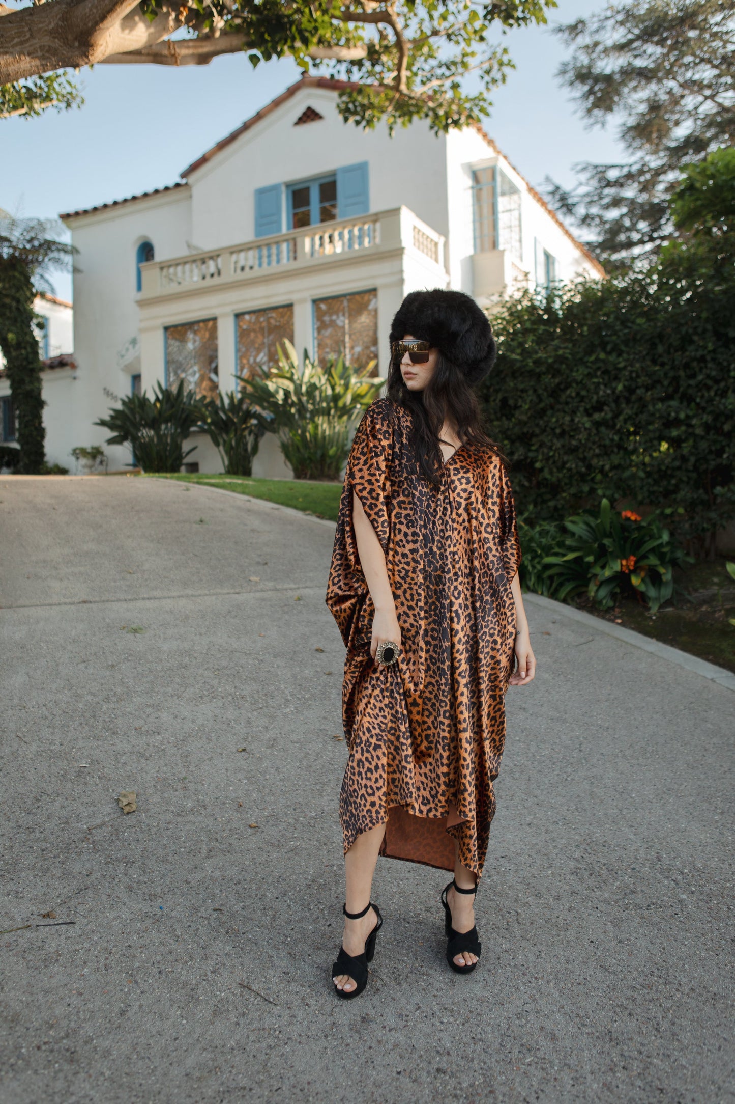 Golden Leopard Velveteen Caftan Kaftan Dress