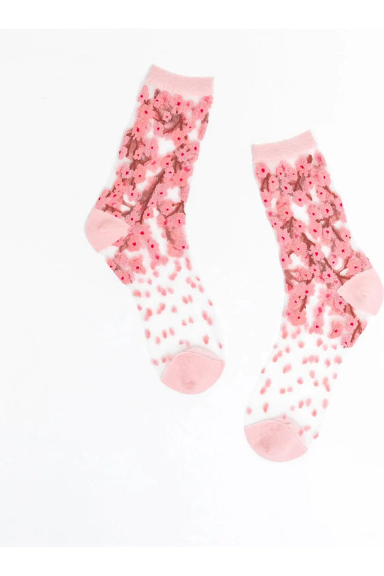 Cherry Blossom Sheer Crew Socks