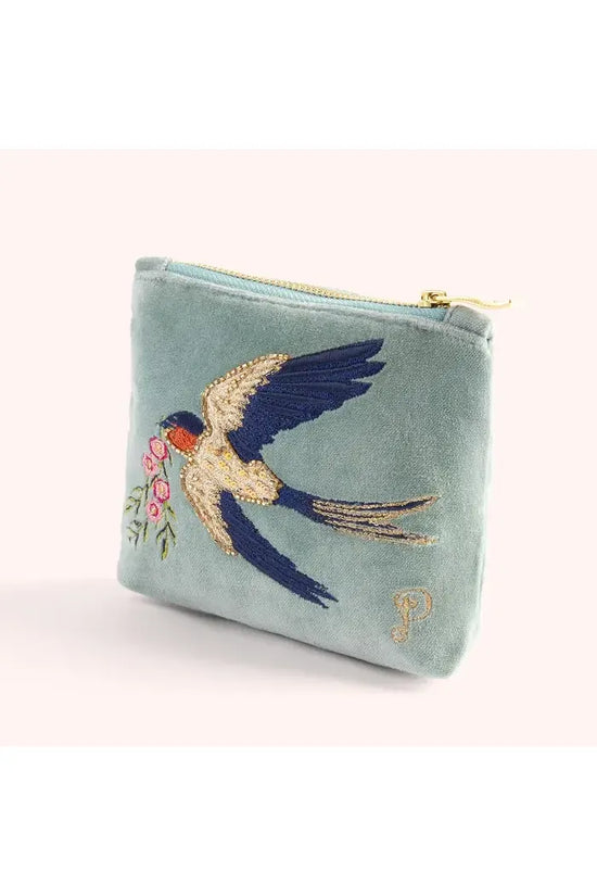 Swooping Swallows Velvet Embroidered Mini Pouch