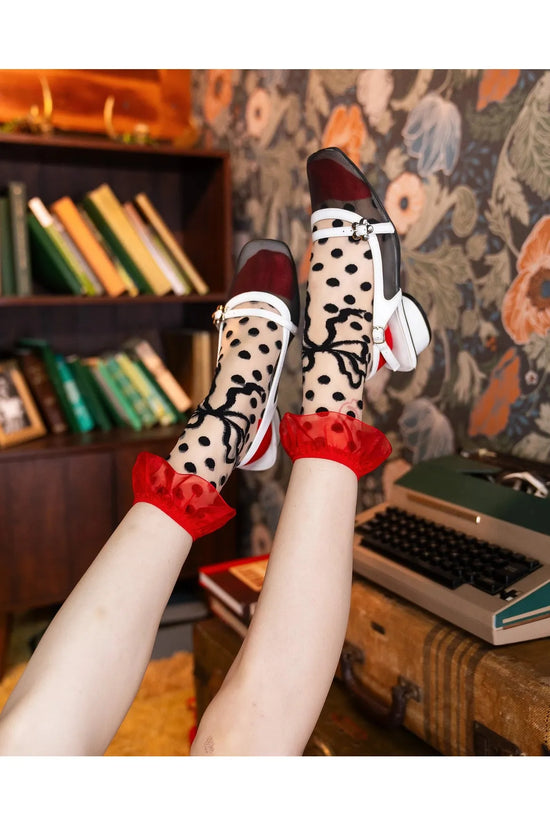 Polka Dot Red Ruffle Sheer Crew Fashion Socks