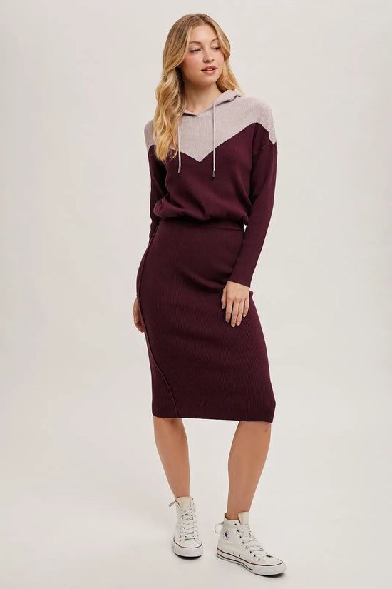 Burgundy Sweater Knit Midi Hoodie Dress