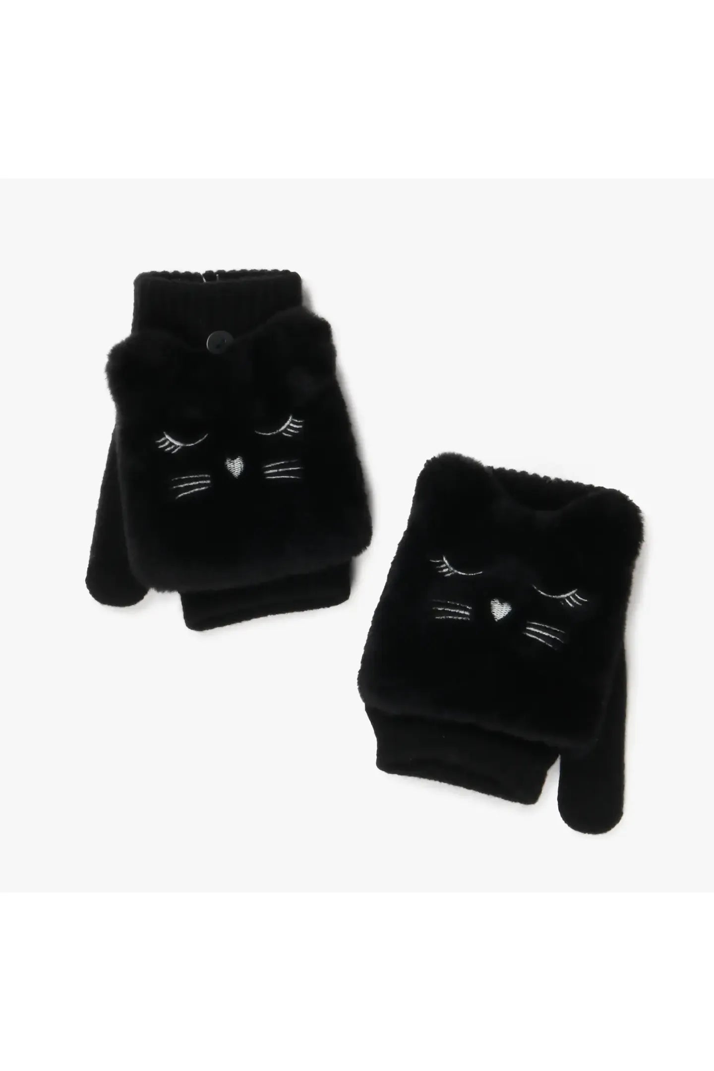 Cat Embroidery in Flip Top Gloves Mittens