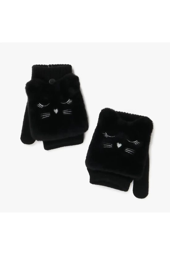 Cat Embroidery in Flip Top Gloves Mittens