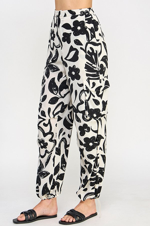 Outta This Swirl Black & White Print Cargo Relax Pants