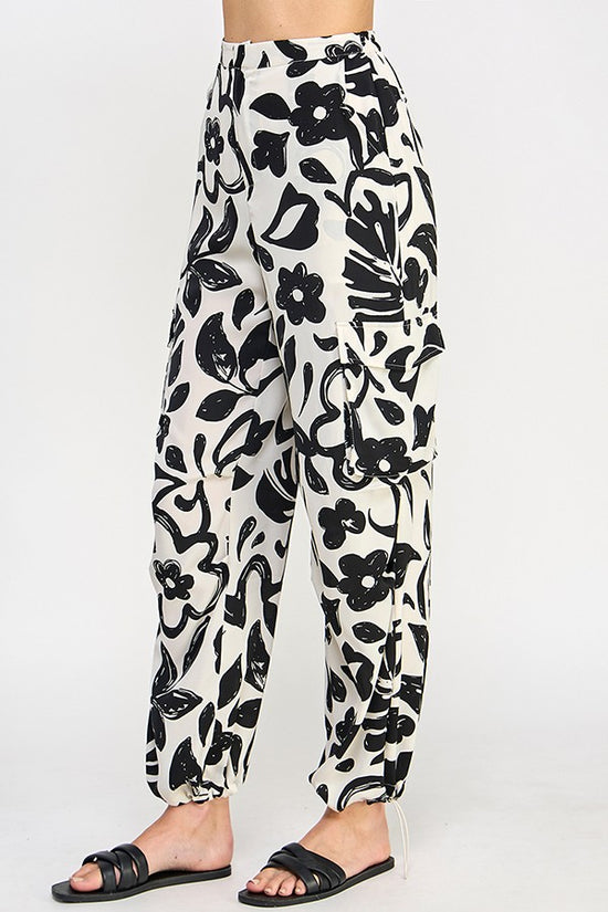 Outta This Swirl Black & White Print Cargo Relax Pants