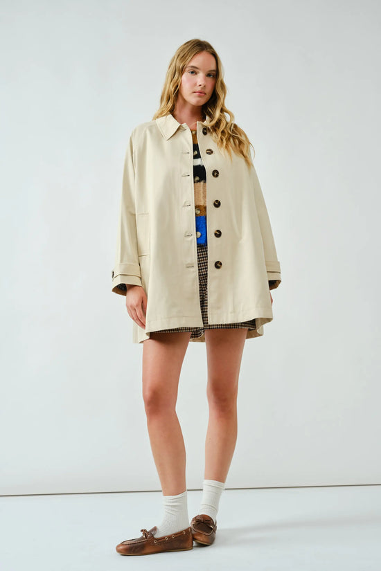 A-Line Trench Coat with Plaid Lining