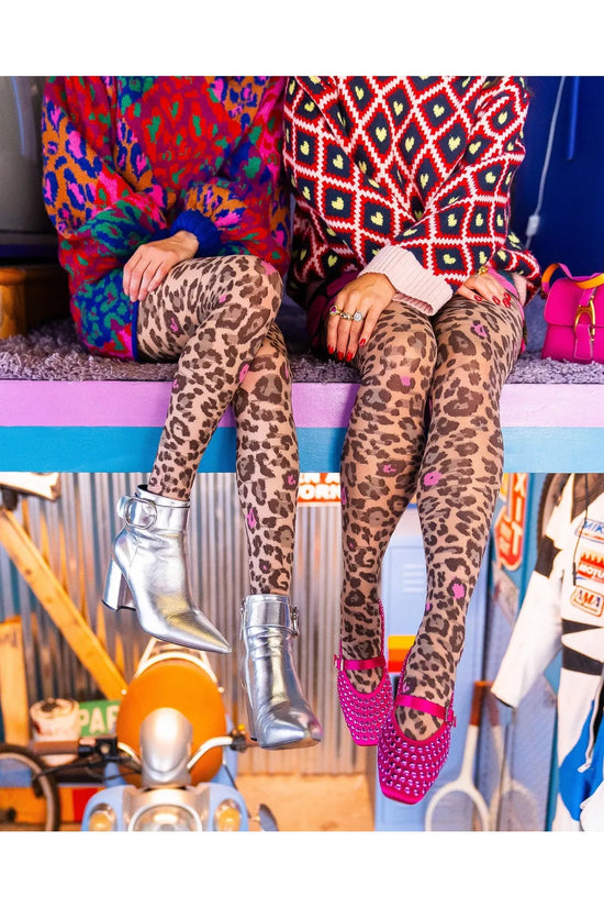 Pink Pop Leopard Print Sheer Tights