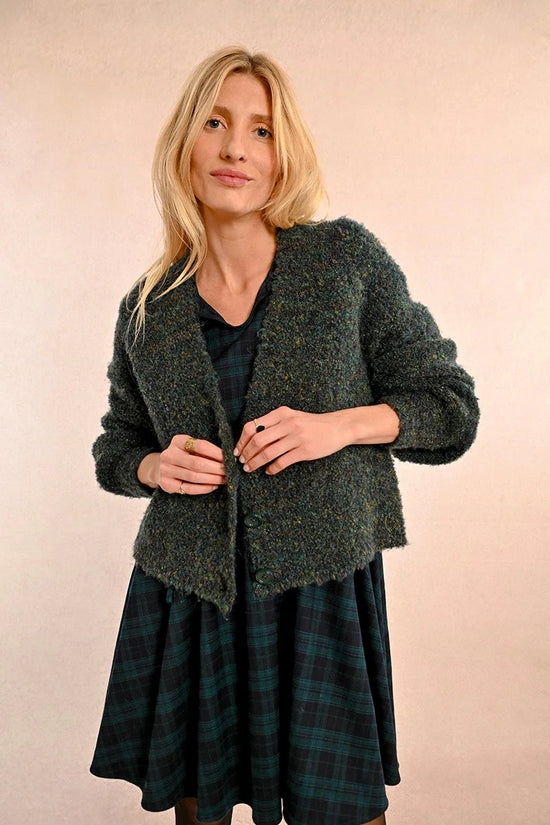 Garland Green V-Neck Puffed Sleeves Cardigan