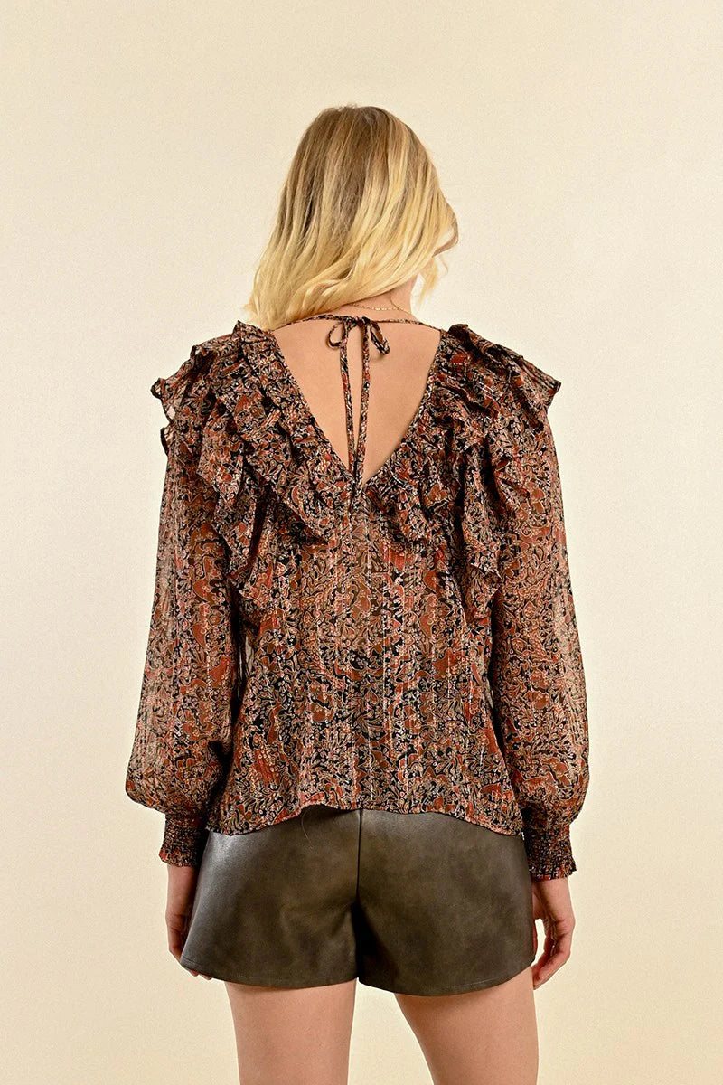 Mystic Seasons Ruffled Print Blouse