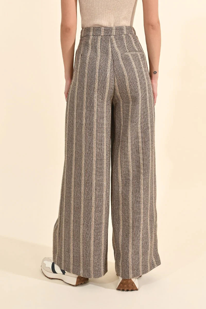 Shine Bright Stripped Herringbone Wide Leg Trouser Pants