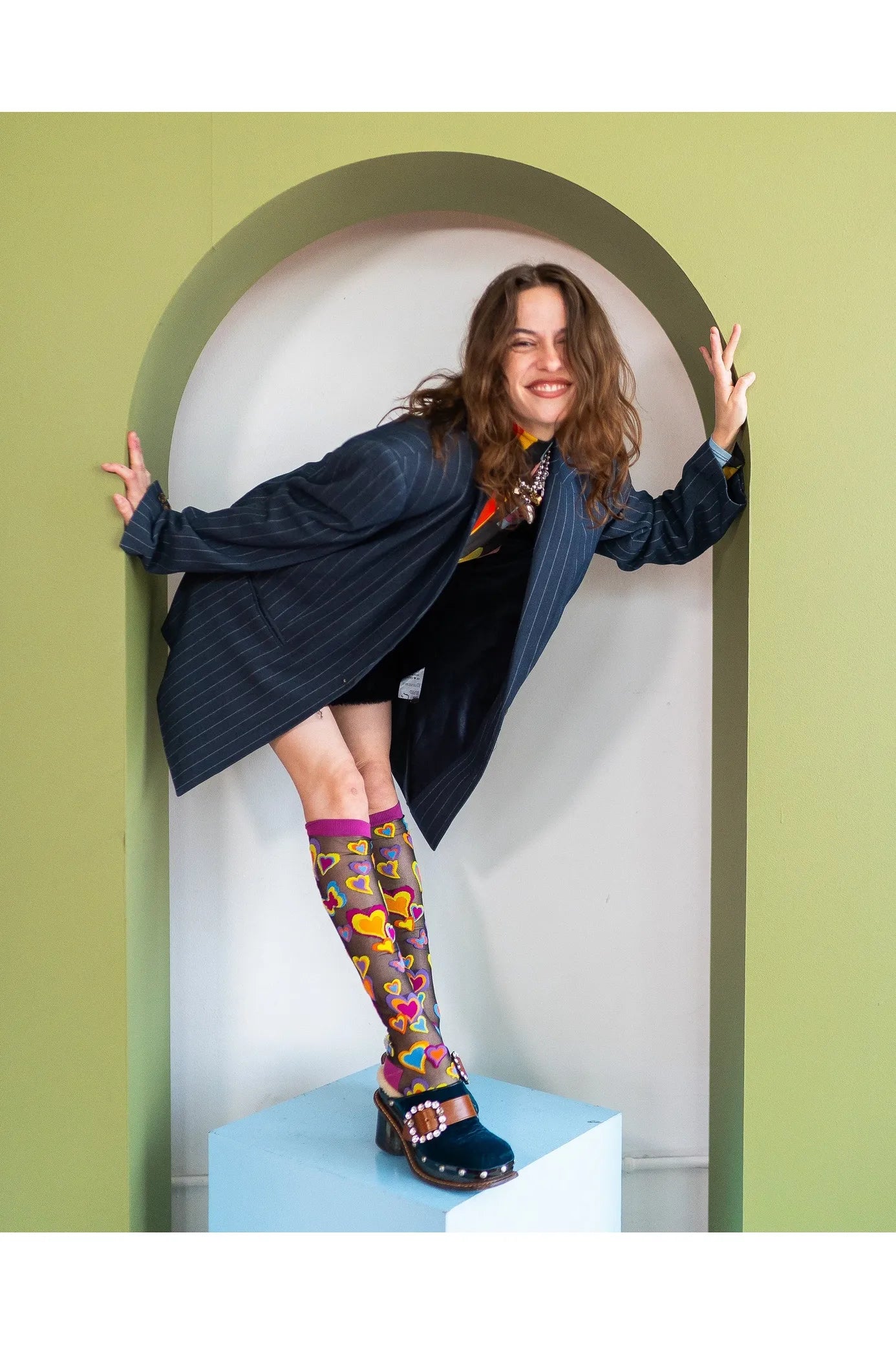 Y2K Hearts Black Knee High Sheer Fashion Socks