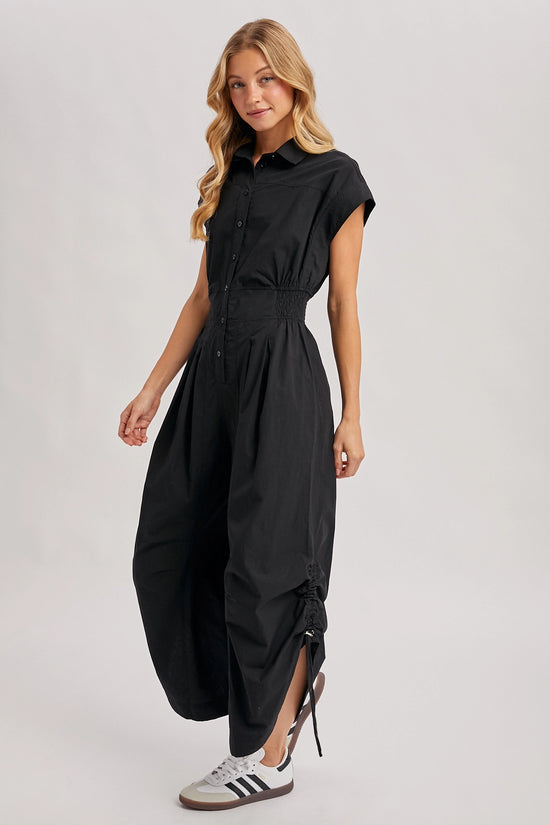 Button Down Utility Black Jumpsuit