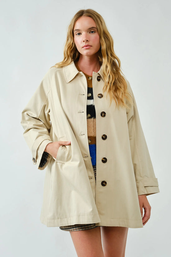 A-Line Trench Coat with Plaid Lining