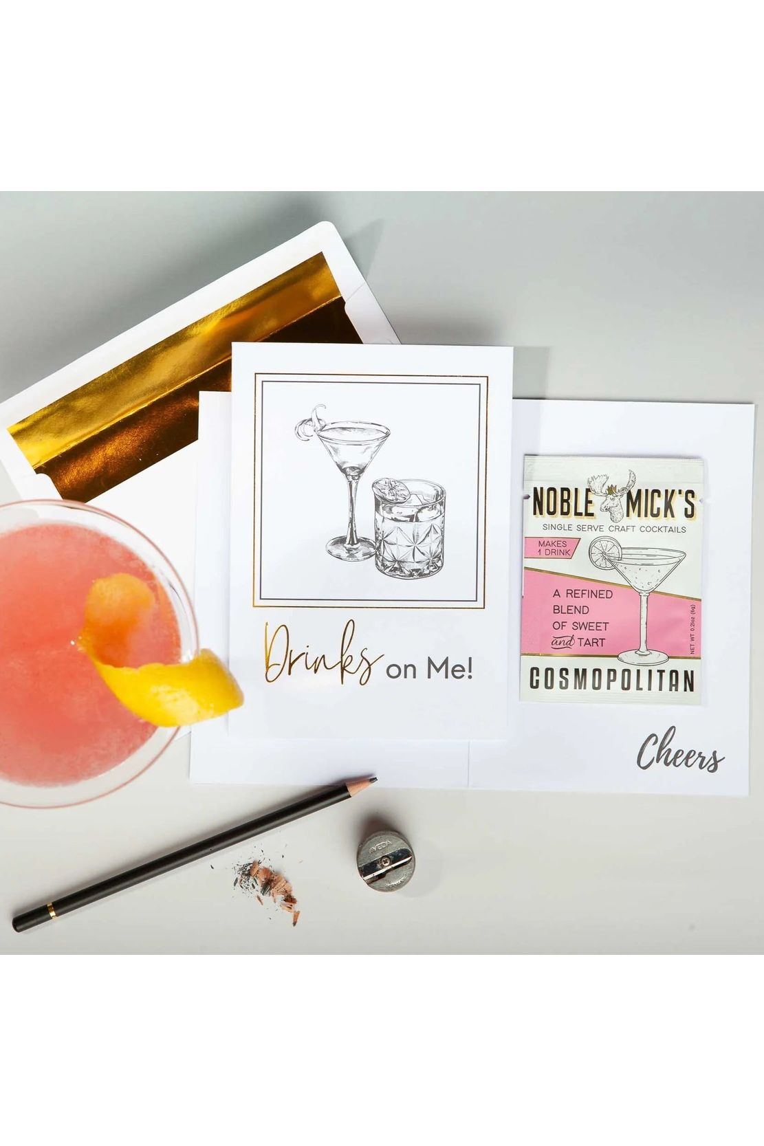 Drinks On Me Greeting Card w/ Cosmopolitan