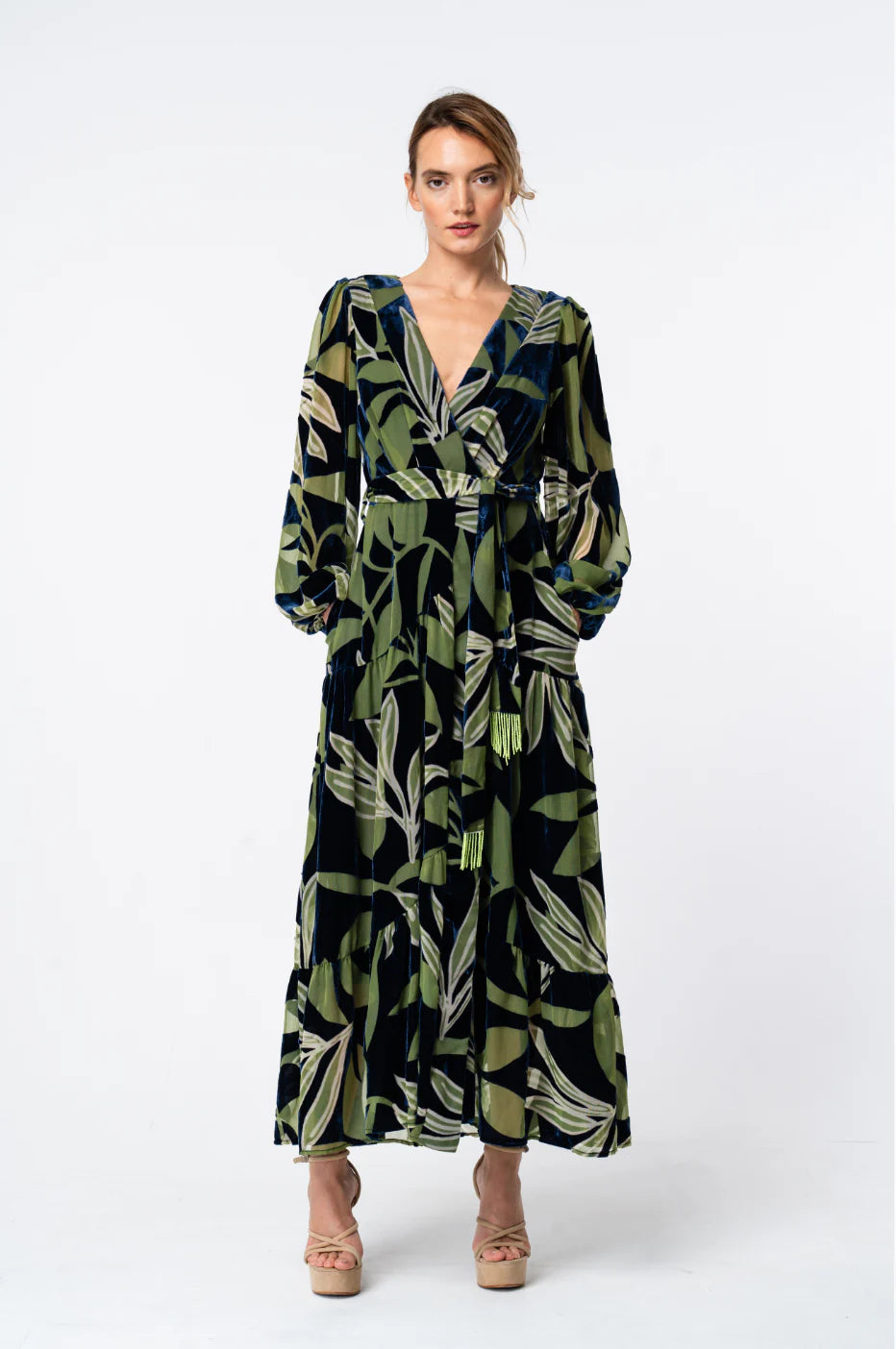 Willow in the Wind Velvet Burnout Maxi Wrap Dress