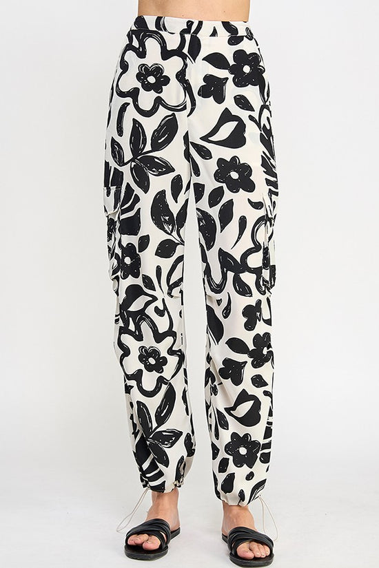 Outta This Swirl Black & White Print Cargo Relax Pants