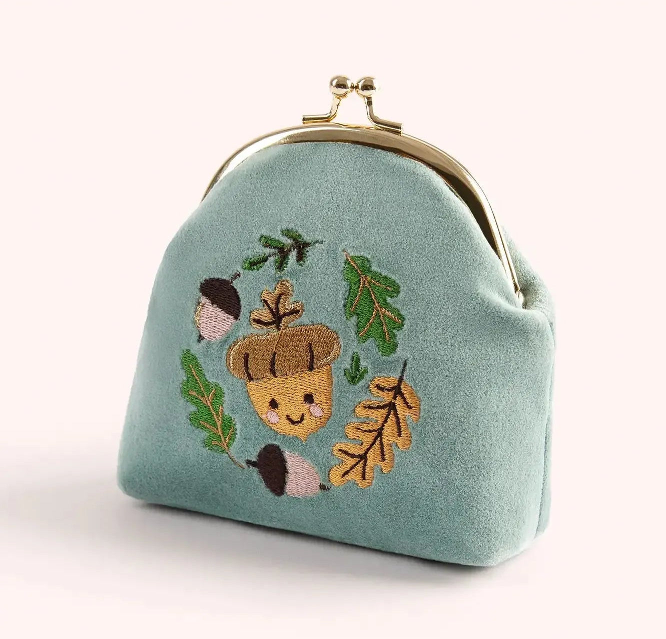 Happy Acorn Velvet Embroidered Coin Purse