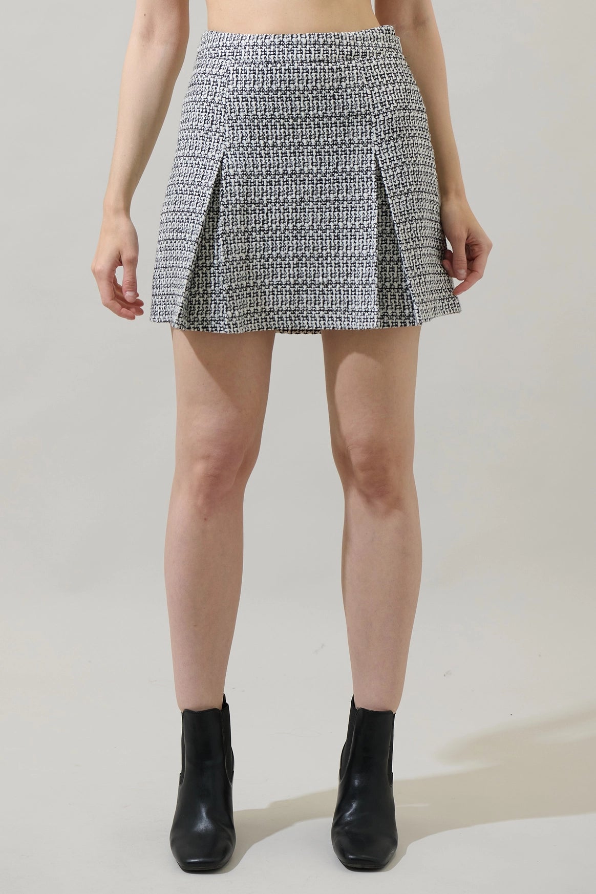 Plaid It Up Tweed Mini Pleated Plaid Skirt