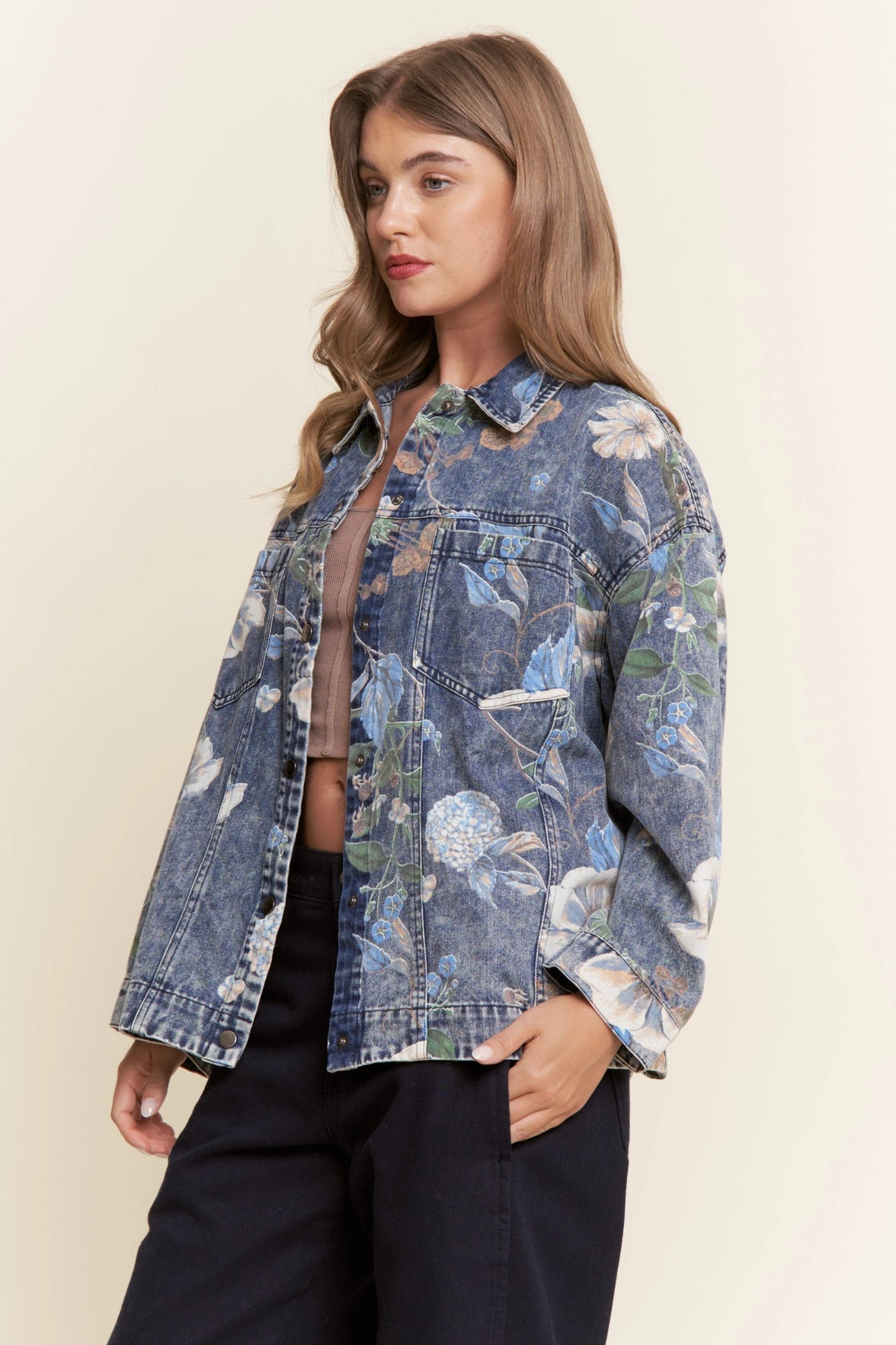 Floral Print Soft Denim Jacket