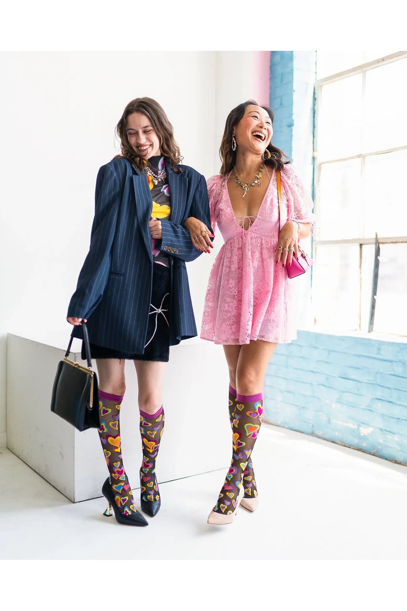 Y2K Hearts Black Knee High Sheer Fashion Socks
