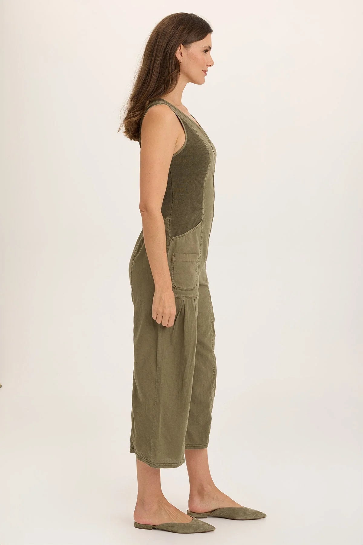 Linen Wide Leg Cargo Olive Green Jumpsuit