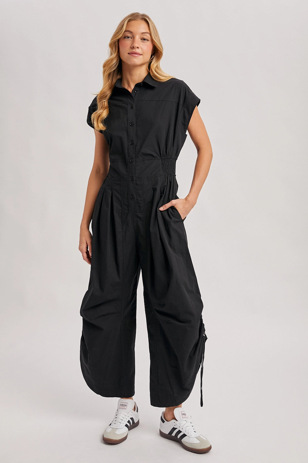 Button Down Utility Black Jumpsuit
