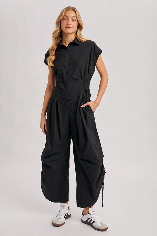 Button Down Utility Black Jumpsuit