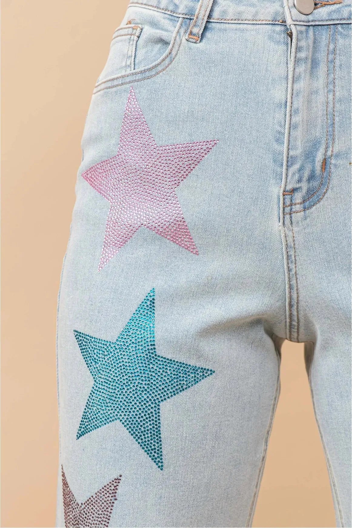 The Pop Star Rhinestone Embellishment Straight Leg Jeans