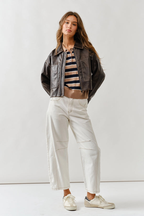 40's Vintage Washed Faux Leather Jacket
