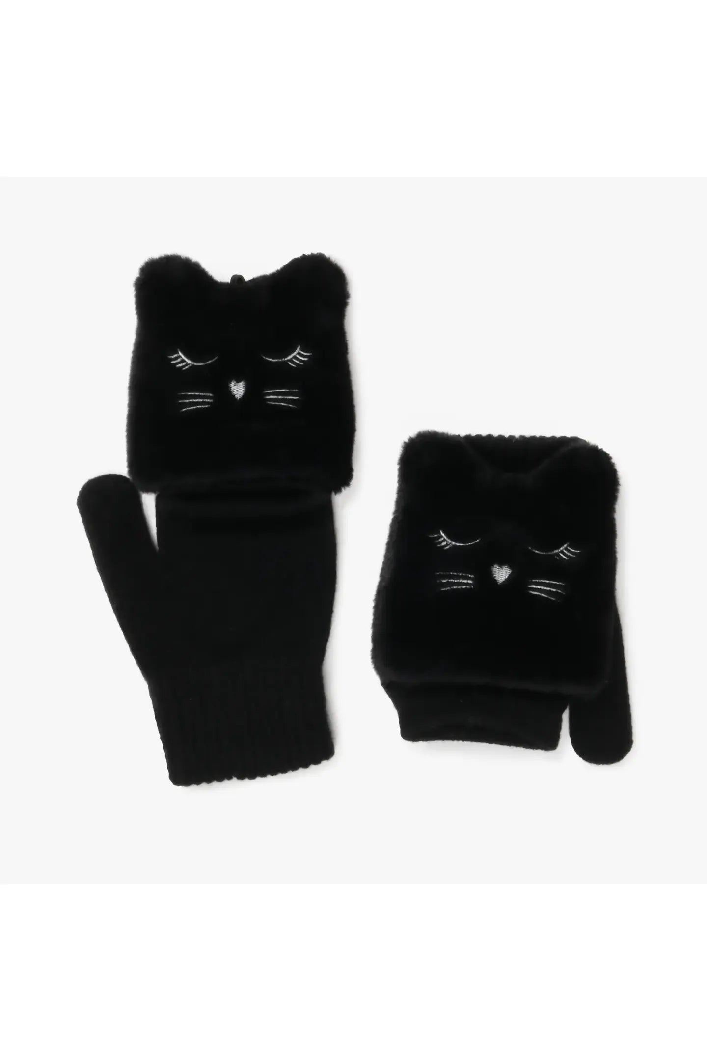 Cat Embroidery in Flip Top Gloves Mittens