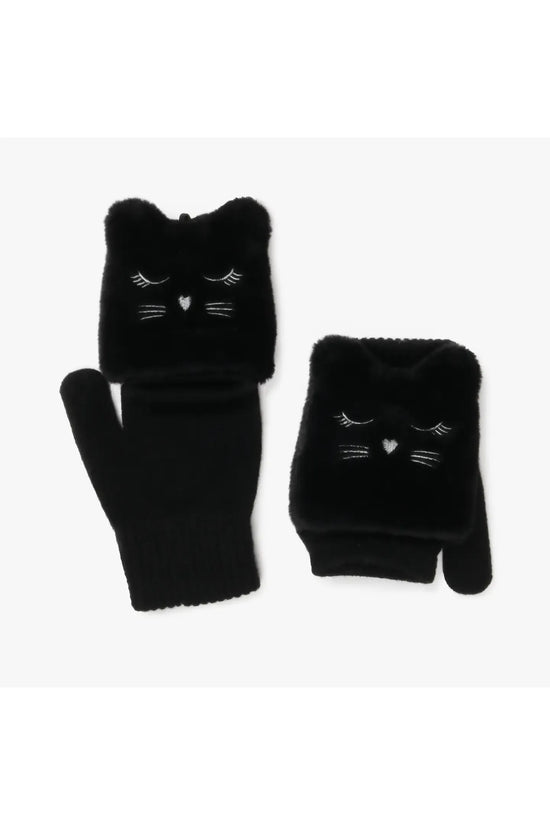 Cat Embroidery in Flip Top Gloves Mittens