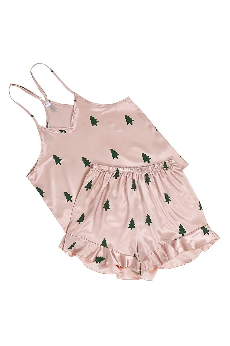 Holiday Tree Print Cami & Ruffled Shorts Pajama Set