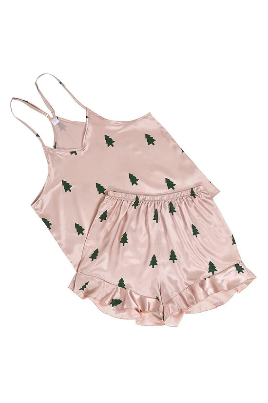 Holiday Tree Print Cami & Ruffled Shorts Pajama Set