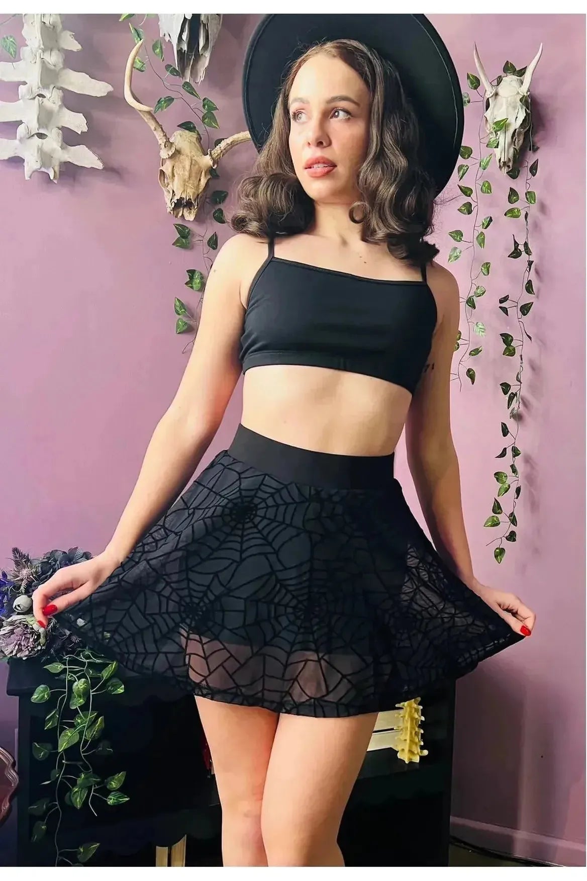 The Morbid Spiderwebs Flocked Mini Skort