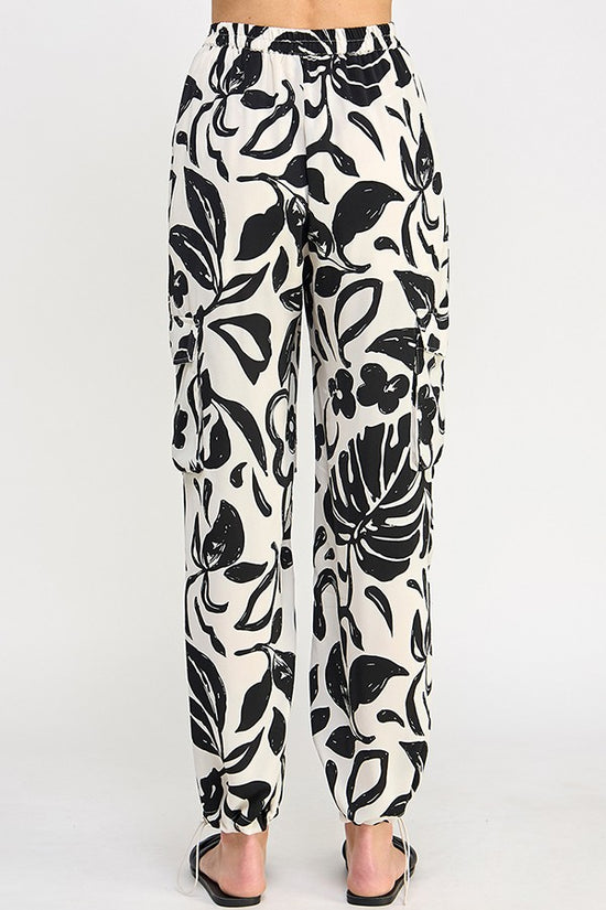 Outta This Swirl Black & White Print Cargo Relax Pants