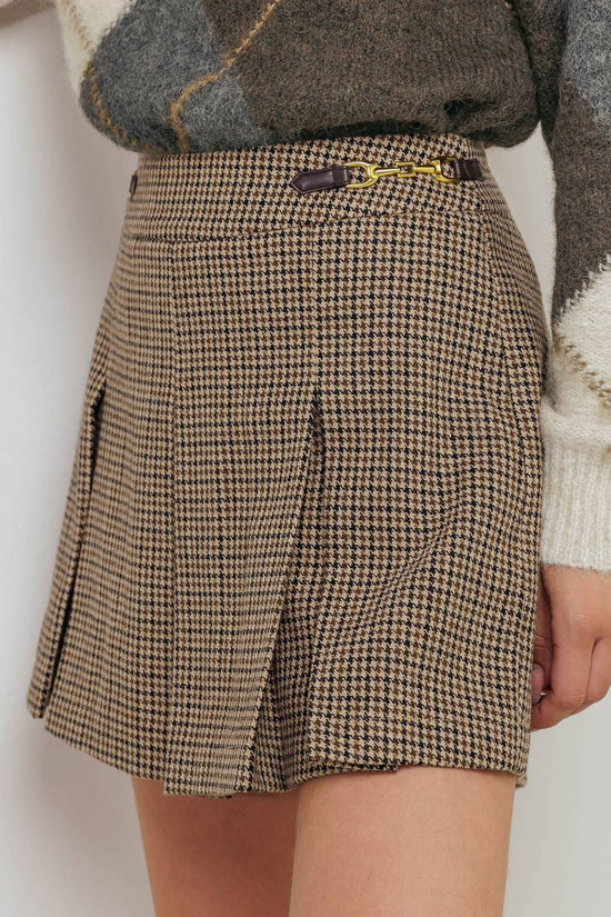 Houndstooth Woven Pleated Skort