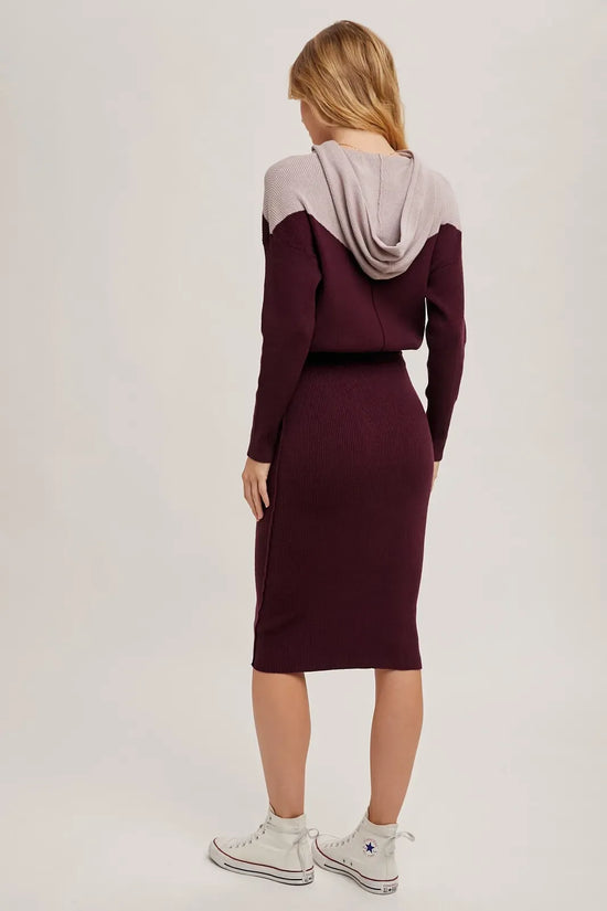 Burgundy Sweater Knit Midi Hoodie Dress