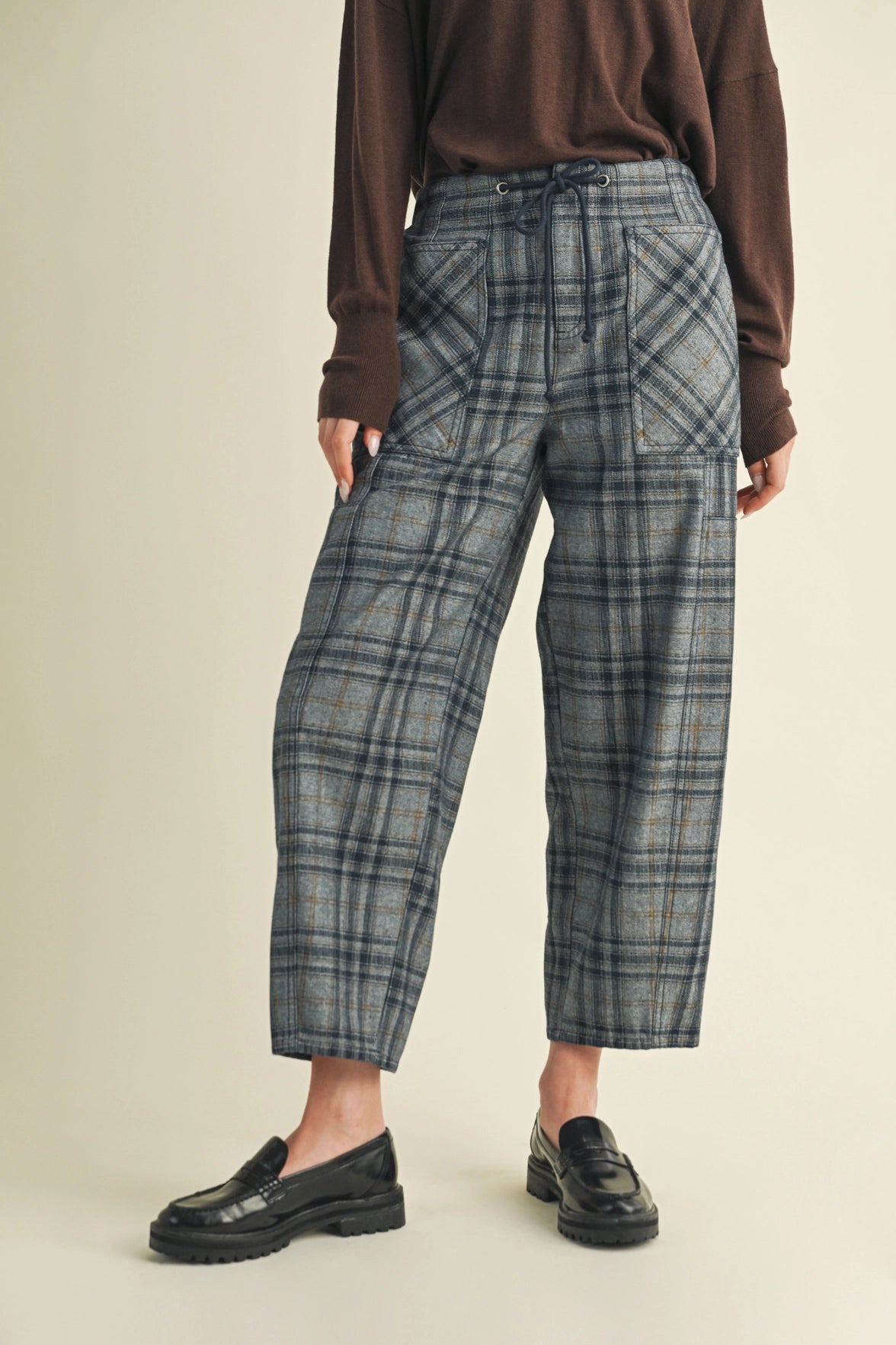 Relaxed Navy Pocket Plaid Pants