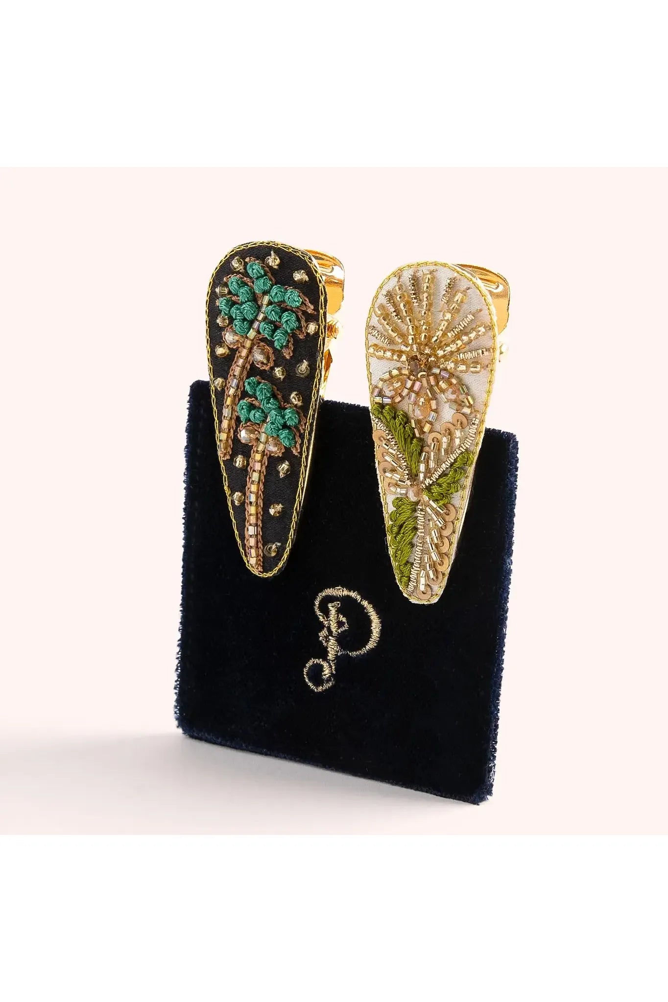 Midnight Trees & Champagne Flower Hair Clips