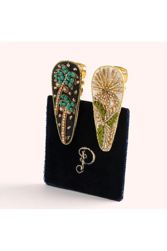 Midnight Trees & Champagne Flower Hair Clips