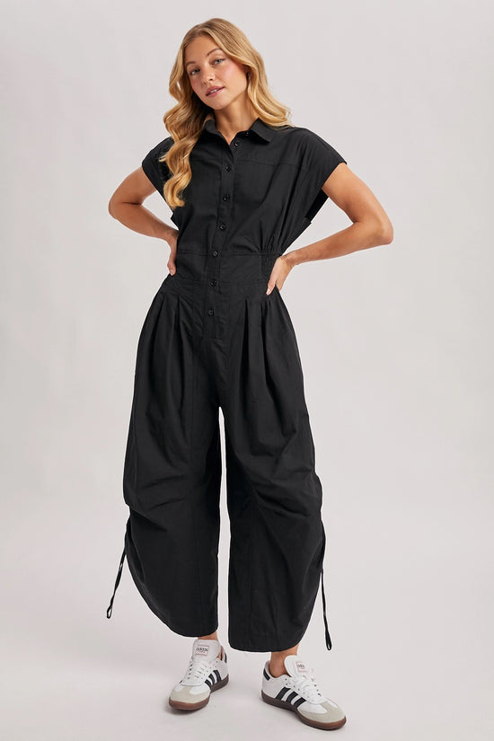 Button Down Utility Black Jumpsuit