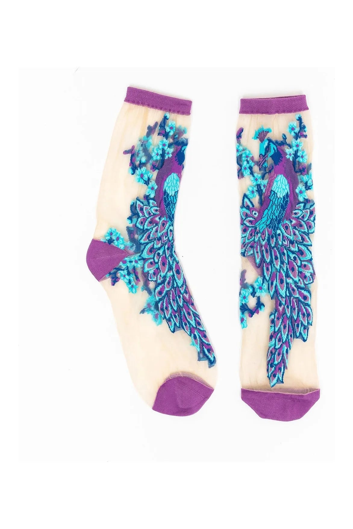 Aquamarine Peacock Sheer Crew Socks