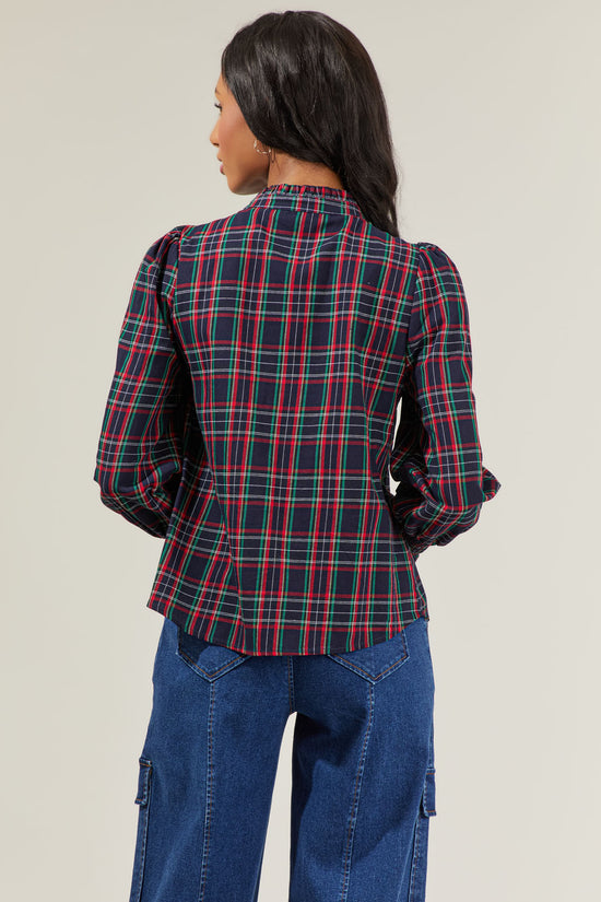 Miley Plaid Split Neck Blouse