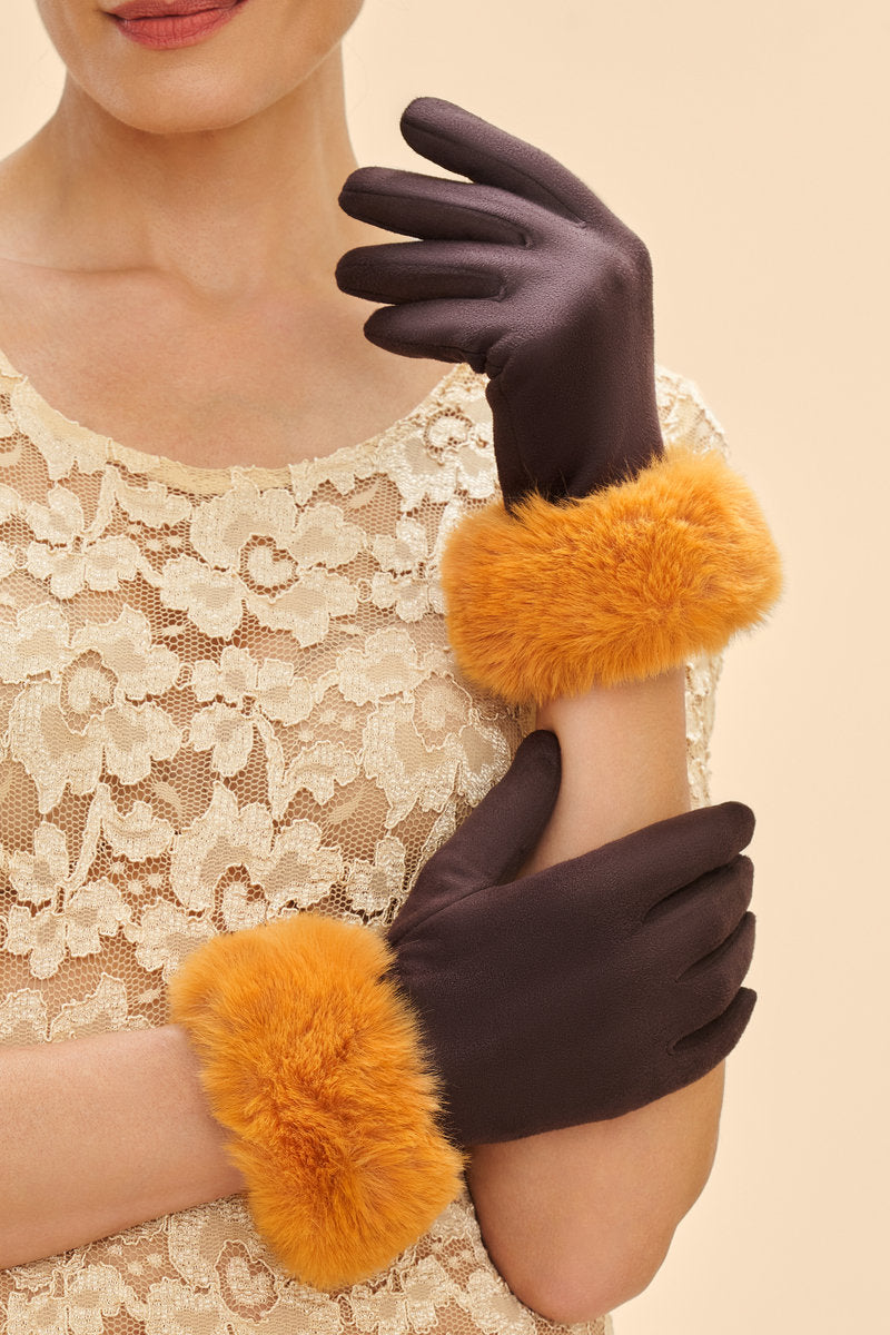 Chocolate & Mustard Fashion Gloves