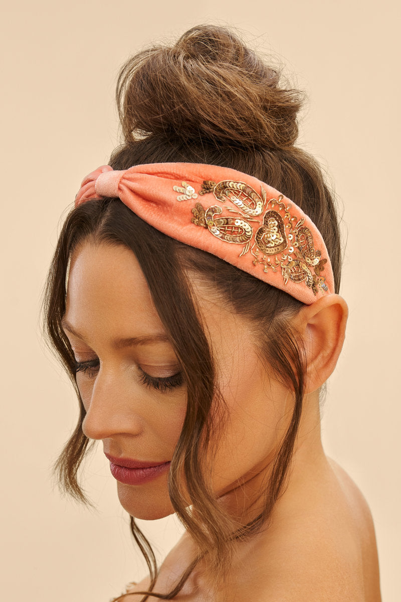 Coral Heart - Velvet Embellished Headband