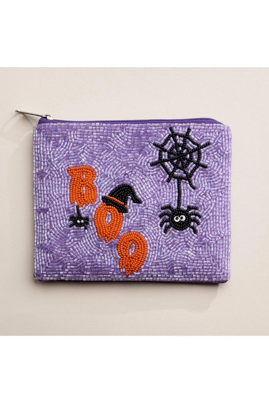 Boo! Spider Purple Beaded Coin Purse