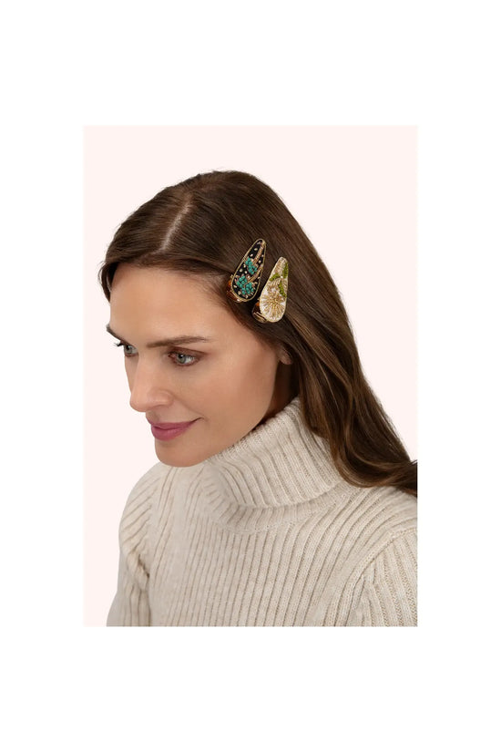 Midnight Trees & Champagne Flower Hair Clips